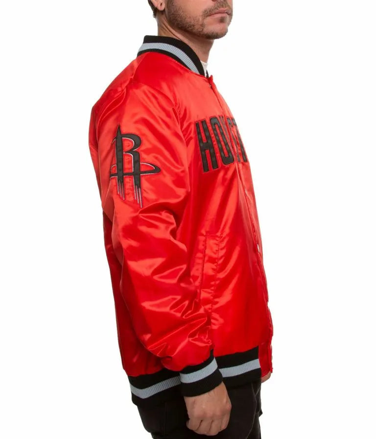 Houston Rockets Full-Snap Varsity Red Satin Men's Bomber Jacket