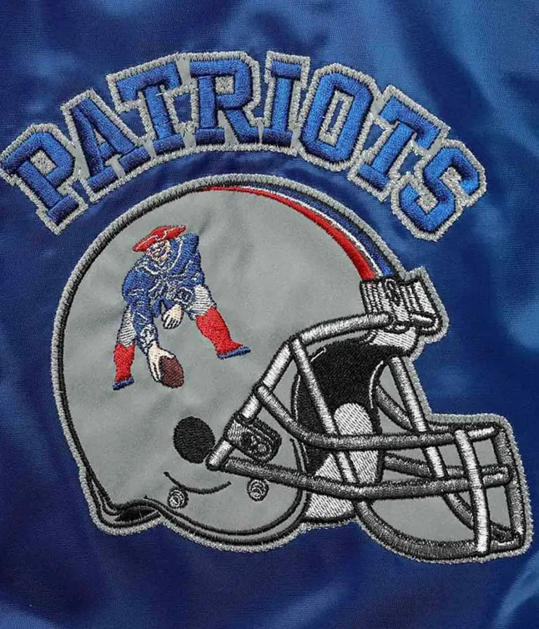 New England Patriots Locker Room Throwback Full-Snap Varsity Red and Royal Blue Satin Men's Bomber Jacket