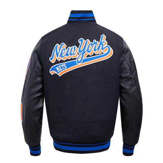 New York Mets Varsity Black Wool & Leather Sleeves Men's Jacket