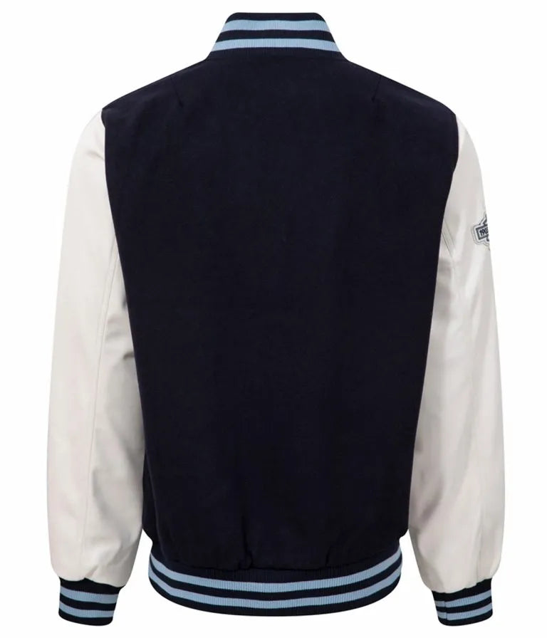 NY Yankees Navy Blue Wool and White Leather Sleeves Men's Jacket