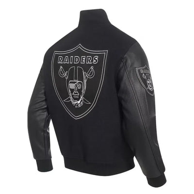 Los Vegas Raiders Black Wool and Genuine Leather Sleeves Men's Varsity Letterman Jacket