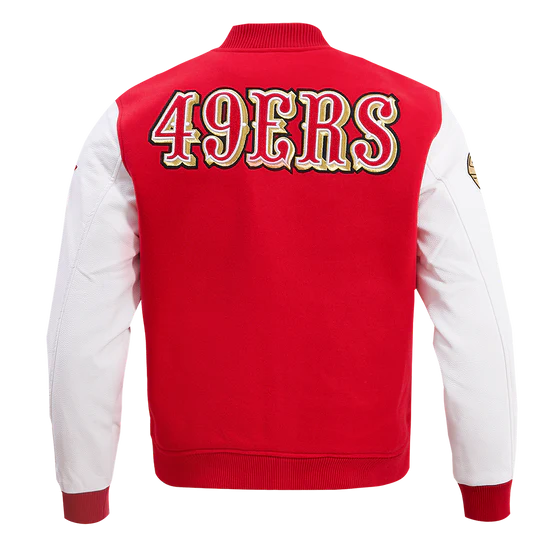 San Francisco 49ers Mash Up Retro Classic Red Wool & White Genuine Leather Sleeves Men's Varsity Letterman Jacket