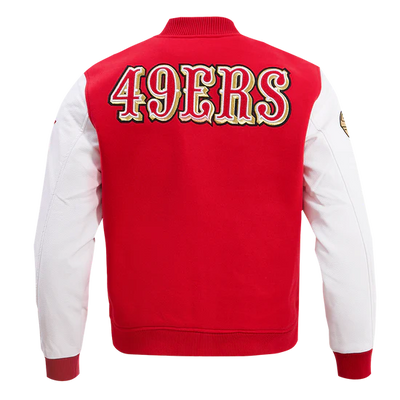 San Francisco 49ers Mash Up Retro Classic Red Wool & White Genuine Leather Sleeves Men's Varsity Letterman Jacket