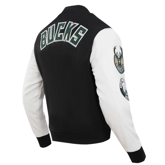 Milwaukee Bucks Varsity Green Wool & White Genuine Leather Sleeves Men's Letterman Jacket