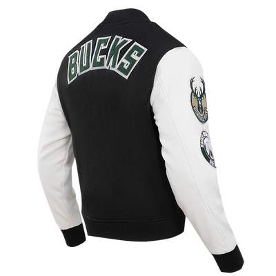 Milwaukee Bucks Varsity Green Wool & White Genuine Leather Sleeves Men's Letterman Jacket