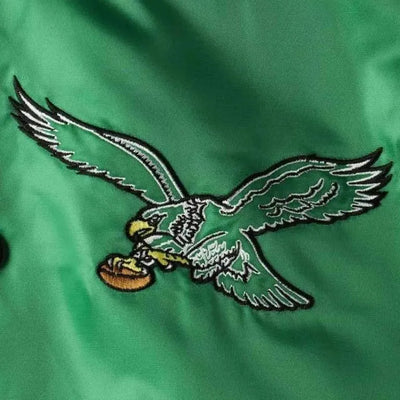 Philadelphia Eagles Lead Off Full-Snap Varsity Green and Black Satin Men's Bomber Jacket