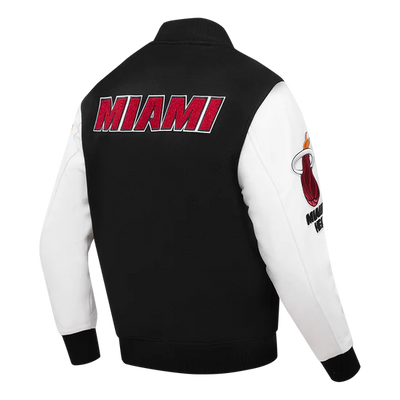 Miami Heat Mashup Logo Varsity Black Wool & White Genuine Leather Sleeves Men's Jacket