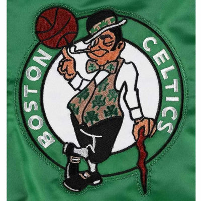 Boston Celtics Force Play Full-Snap Varsity Kelly Green Satin Men's Bomber Jacket