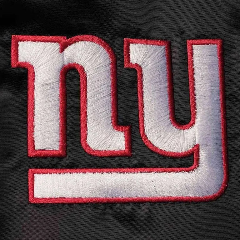New York Giants Locker Room Full-Snap Varsity Black Satin Men's Bomber Jacket