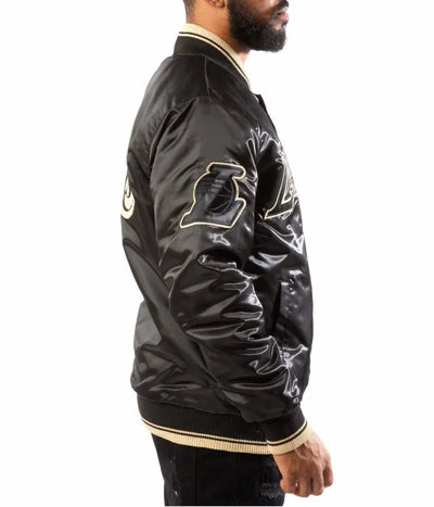 Los Angeles Lakers Full-Snap Varsity Black/Gold Satin Men's Bomber Jacket