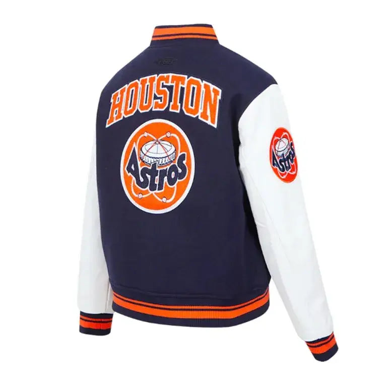 Houston Astros Navy Blue Wool & White Leather Sleeves Men's Varsity Jacket