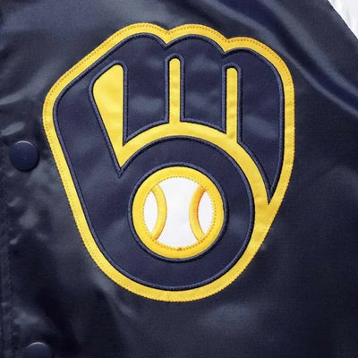 Milwaukee Brewers Varsity Full-Snap Gold/Navy Satin Men's Jacket
