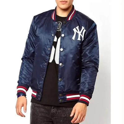 NY Yankees Baseball Full-Snap Navy Blue Satin Men's Jacket