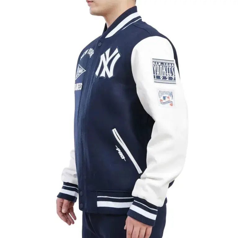 New York Yankees Retro Classic Navy Blue Wool & White Leather Varsity Men's Jacket