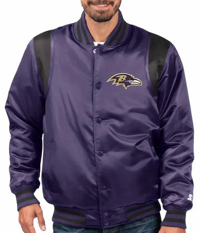 Baltimore Ravens Full-Snap Varsity Purple and Black Satin Men's Bomber Jacket