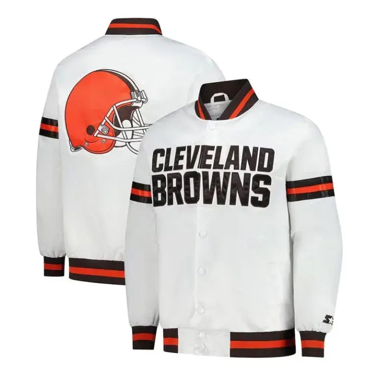 Cleveland Browns Full-Snap Varsity White Satin Men's Bomber Jacket