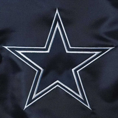 Dallas Cowboys The Tradition II Full-Snap Varsity Blue and Grey Satin Men's Bomber Jacket