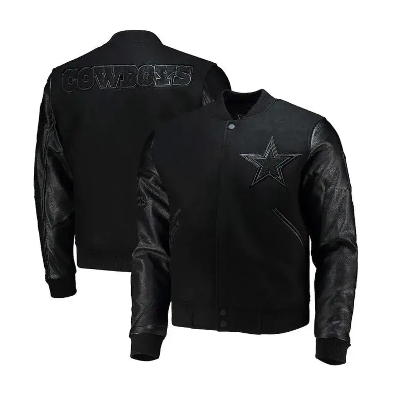 Dallas Cowboys Black Wool & Genuine Leather Sleeves Men's Varsity Jacket