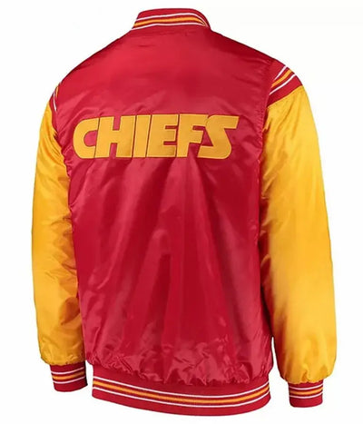 Kansas City Chiefs Full-Snap Varsity Red and Yellow Satin Men's Bomber Jacket