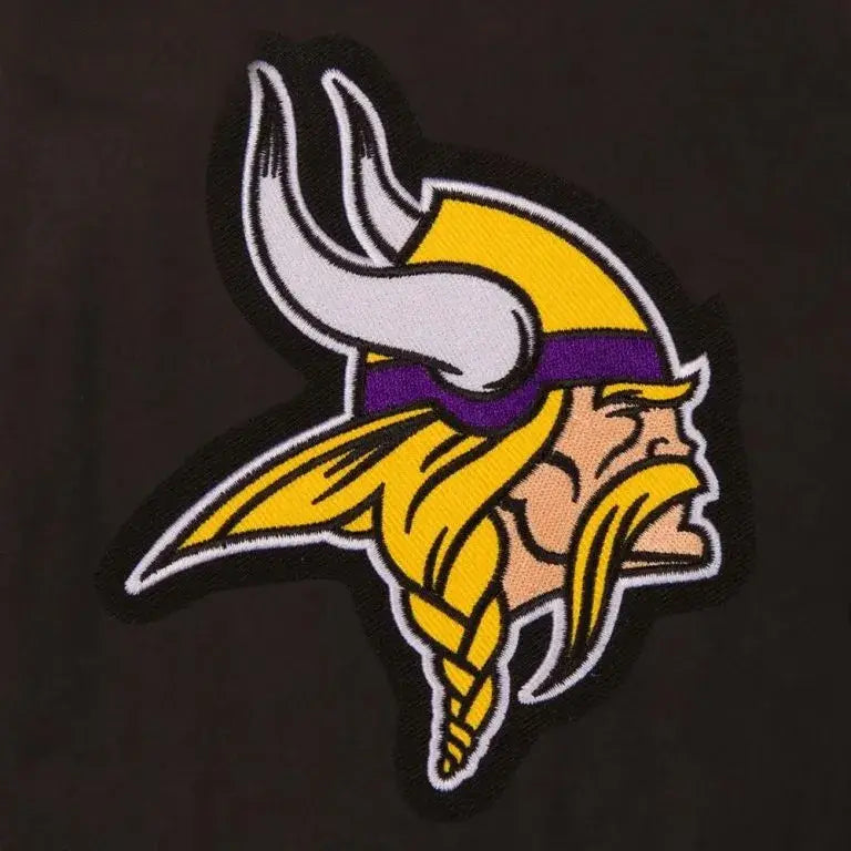 Minnesota Vikings Black Wool and Genuine Leather Sleeves Men's Varsity Letterman Jacket