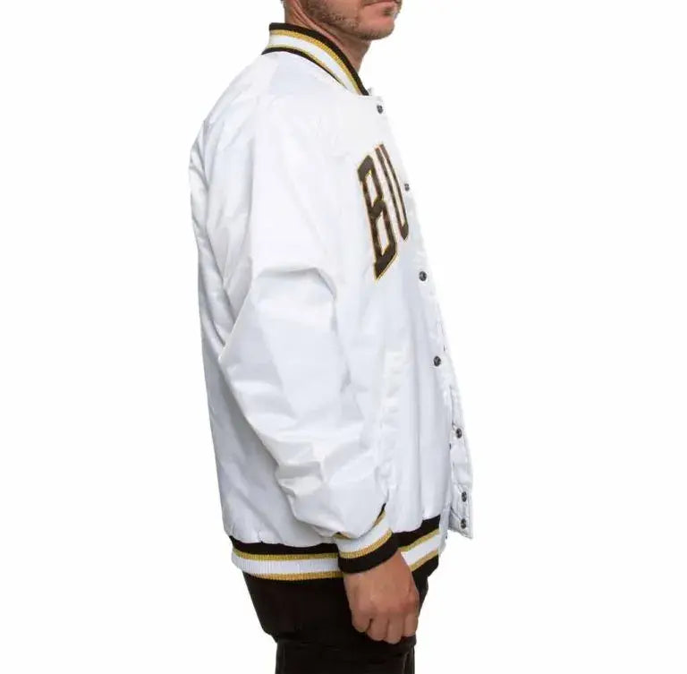 Chicago Bulls Full-Snap Varsity White Satin Men's Bomber Jacket
