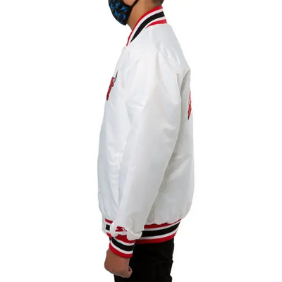 Chicago Bulls Full-Snap Varsity White Satin Men's Bomber Jacket