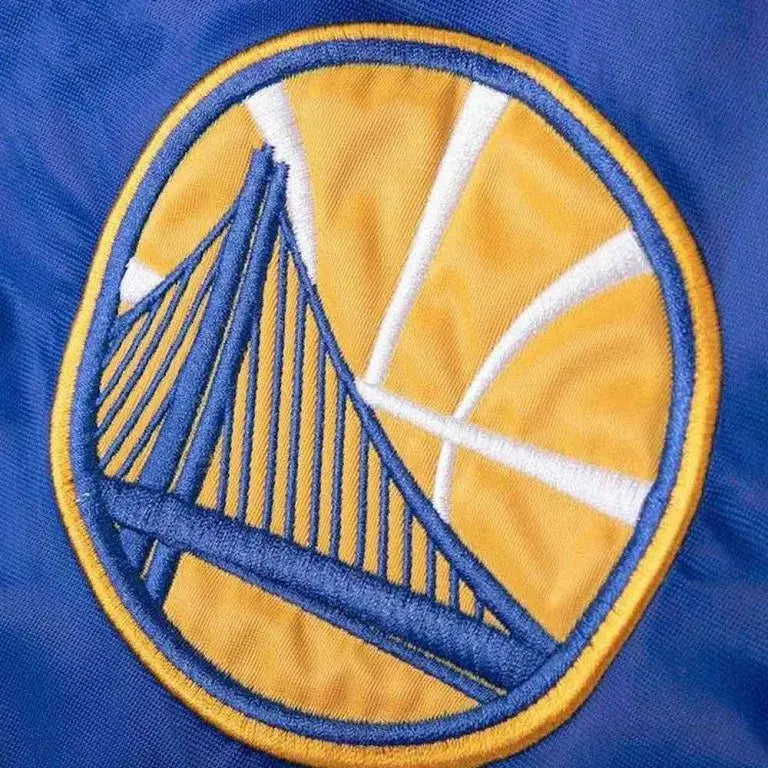 Golden State Warriors Throwback Full-Snap Varsity Royal Blue Satin Men's Bomber Jacket