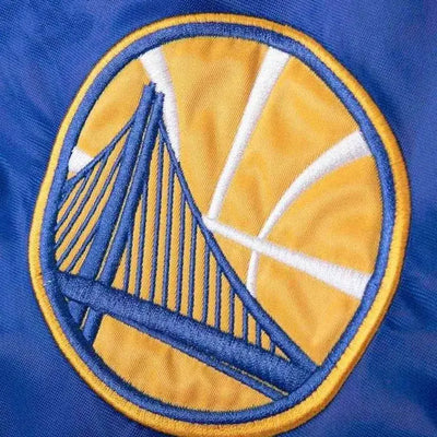 Golden State Warriors Throwback Full-Snap Varsity Royal Blue Satin Men's Bomber Jacket