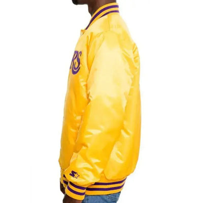 Los Angeles Lakers Full-Snap Varsity Yellow Satin Men's Bomber Jacket