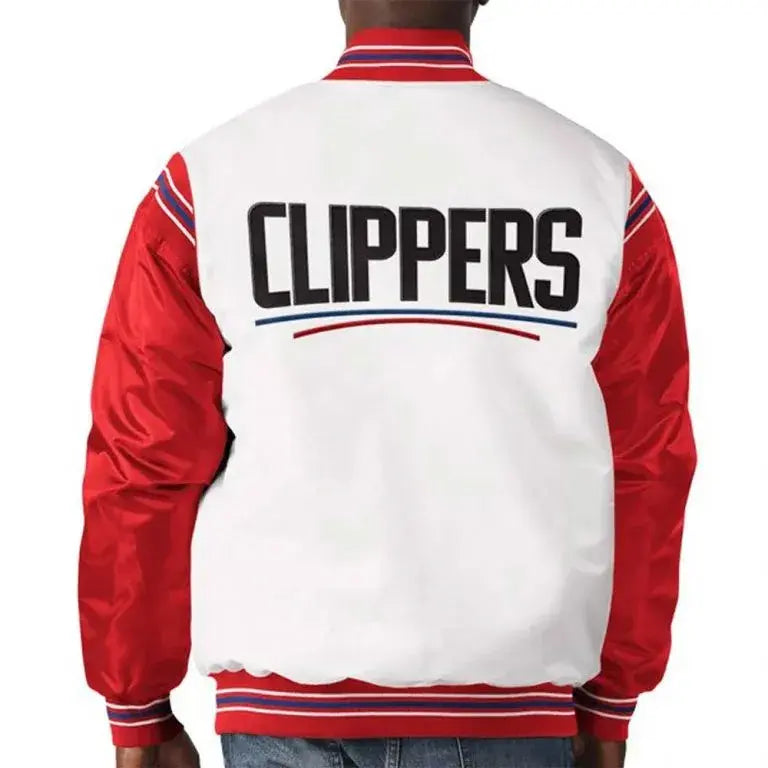 Los Angeles Clippers Full-Snap Varsity Red & White Satin Men's Bomber Jacket