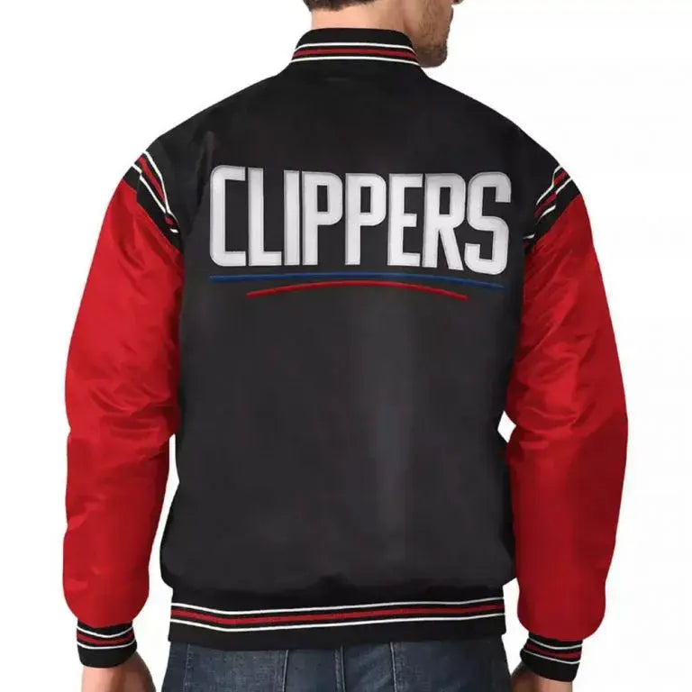 Los Angeles Clippers Full-Snap Varsity Red & Black Satin Men's Bomber Jacket