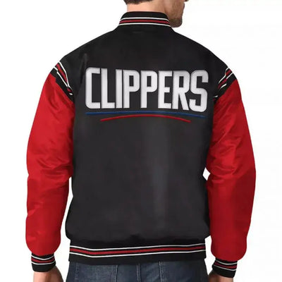 Los Angeles Clippers Full-Snap Varsity Red & Black Satin Men's Bomber Jacket