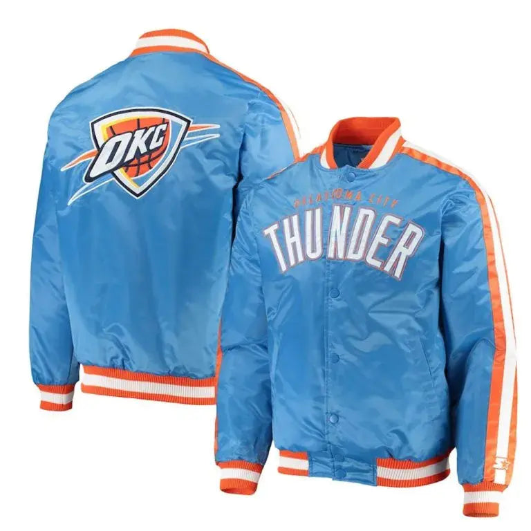Oklahoma City Thunder Full-Snap Varsity Orange and Blue Satin Men's Bomber Jacket