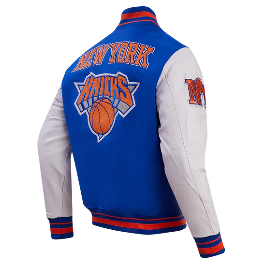 New York Knicks Varsity Royal Blue Wool & White Genuine Leather Sleeves Men's Letterman Jacket