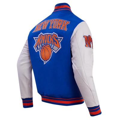 New York Knicks Varsity Royal Blue Wool & White Genuine Leather Sleeves Men's Letterman Jacket