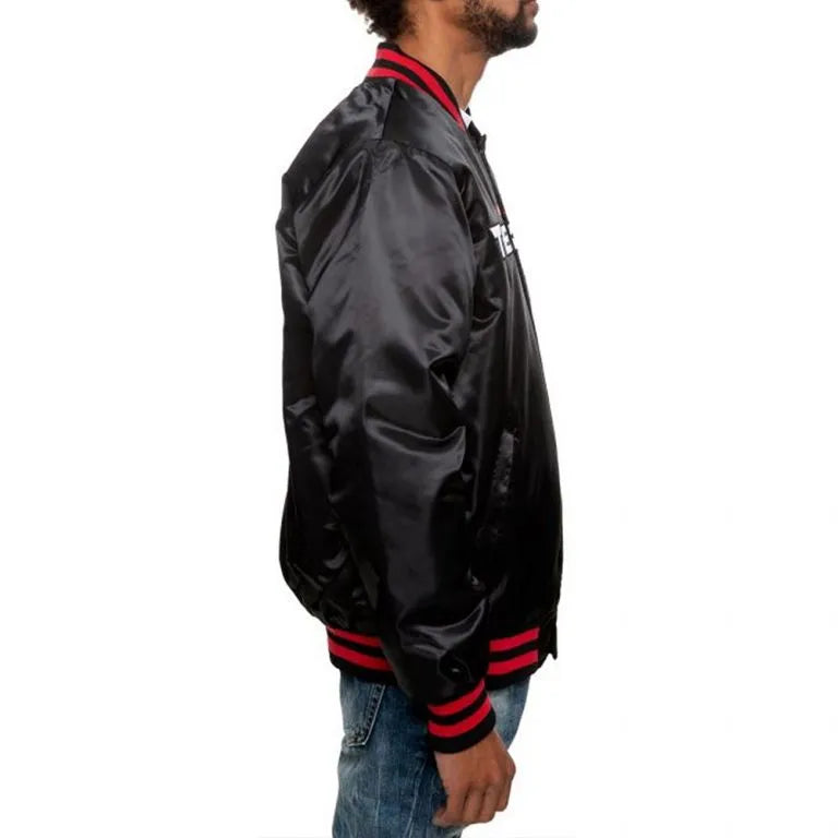 Houston Texan Full-Snap Varsity Black Satin Men's Bomber Jacket