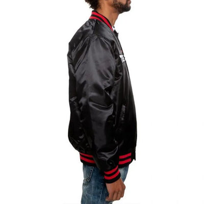 Houston Texan Full-Snap Varsity Black Satin Men's Bomber Jacket