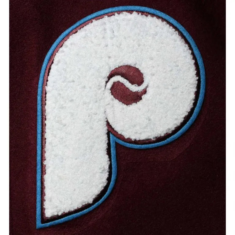 Philadelphia Phillies Burgundy Wool and White Leather Sleeves Varsity Men's Jacket