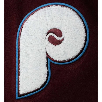 Philadelphia Phillies Burgundy Wool and White Leather Sleeves Varsity Men's Jacket