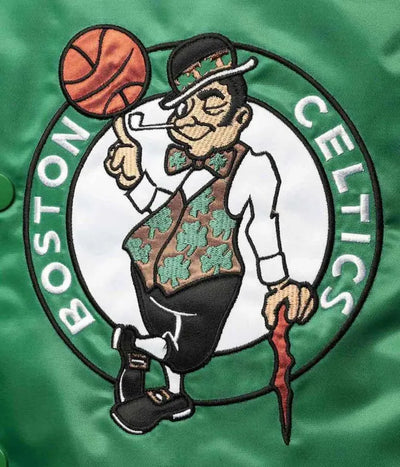 Boston Celtics Reliever Full-Snap Varsity Kelly Green/Black Satin Men's Bomber Jacket