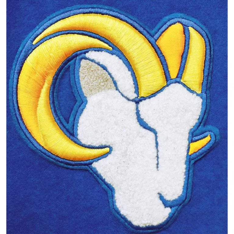 Los Angeles Rams Logo Royal Blue Wool and White Genuine Leather Sleeves Men's Varsity Letterman Jacket