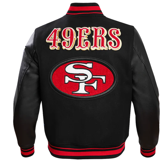 San Francisco 49ers Mash Up Retro Classic Black Wool & Genuine Leather Sleeves Men's Varsity Letterman Jacket