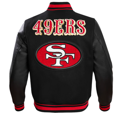 San Francisco 49ers Mash Up Retro Classic Black Wool & Genuine Leather Sleeves Men's Varsity Letterman Jacket