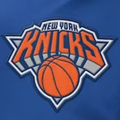 New York Knick Force Play Full-Snap Varsity Blue Satin Men's Bomber Jacket