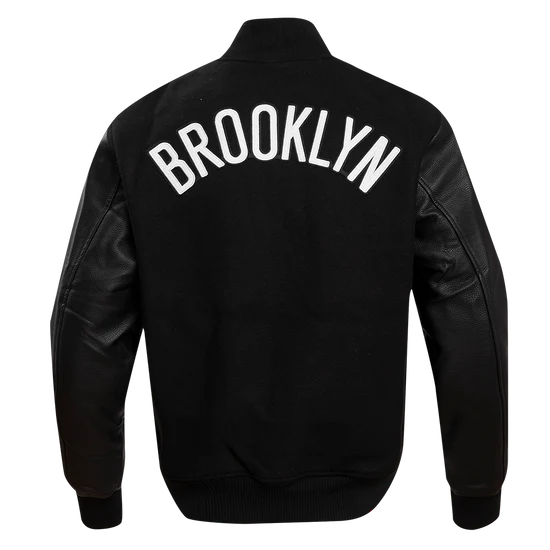 Brooklyn Nets NBA Black Wool & Genuine Leather Sleeves Men's Varsity Letterman Jacket
