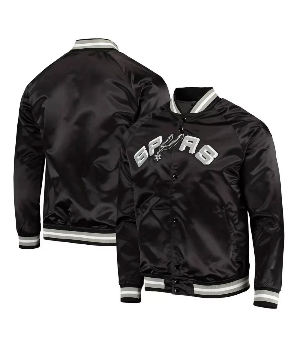 San Antonio Spurs Lightweight Full-Snap Varsity Black Satin Men's Bomber Jacket