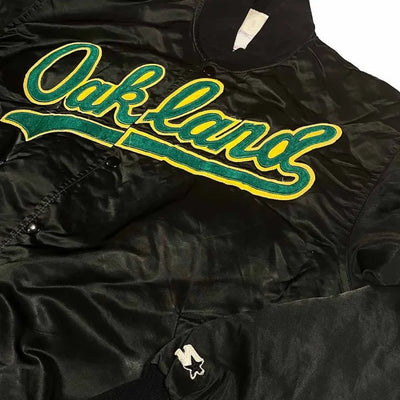 90s Oakland Athletics Black Satin Full-Snap Men's Jacket
