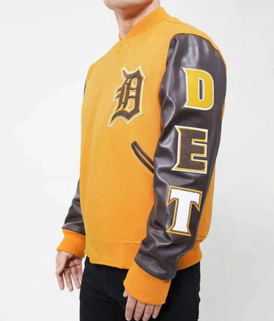 Detroit Tigers Yellow Wool & Black Leather Sleeves Varsity Men's Jacket