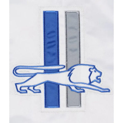 Detroit Lions Throwback Warm Up Pitch Full-Snap Varsity Blue & White Satin Men's Bomber Jacket