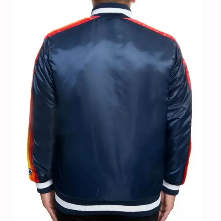 Houston Astros Star Stripe Bomber Navy Blue Satin Full-Snap Men's Jacket